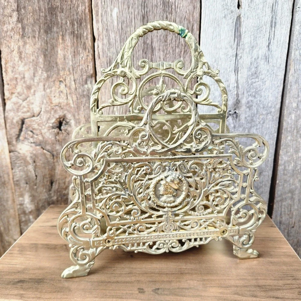 Antique Brass 1870s Cameo Bradley & Hubbard #3572 Desk Letter Organizer